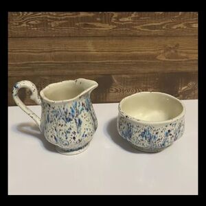 Blue And Purple Speckled Creamer And Sugar Set